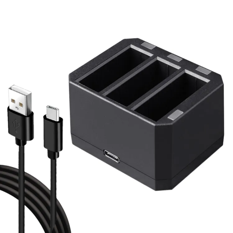 USB Triple Batteries Charger with LED Indicator Light for DJI OSMO Action(Black)