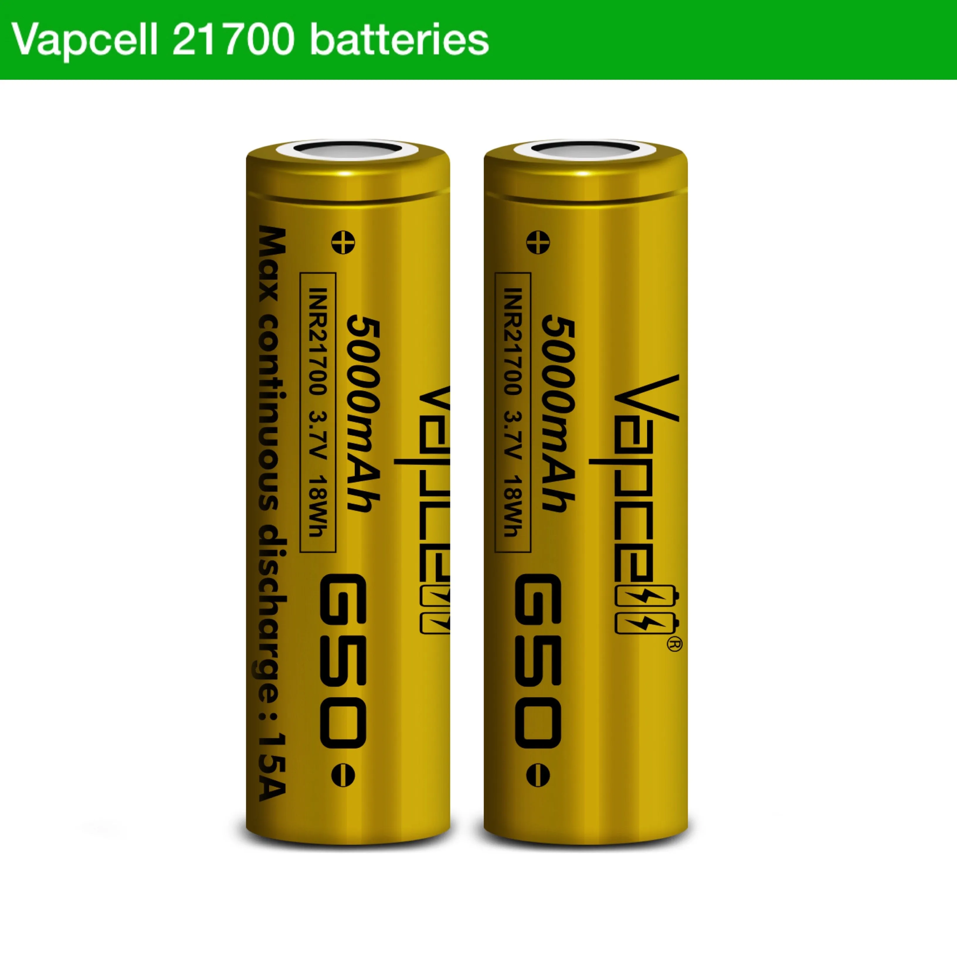 Vapcell G50 21700 5000mah 3.7V 15A Rechargeable Li-ion  Battery