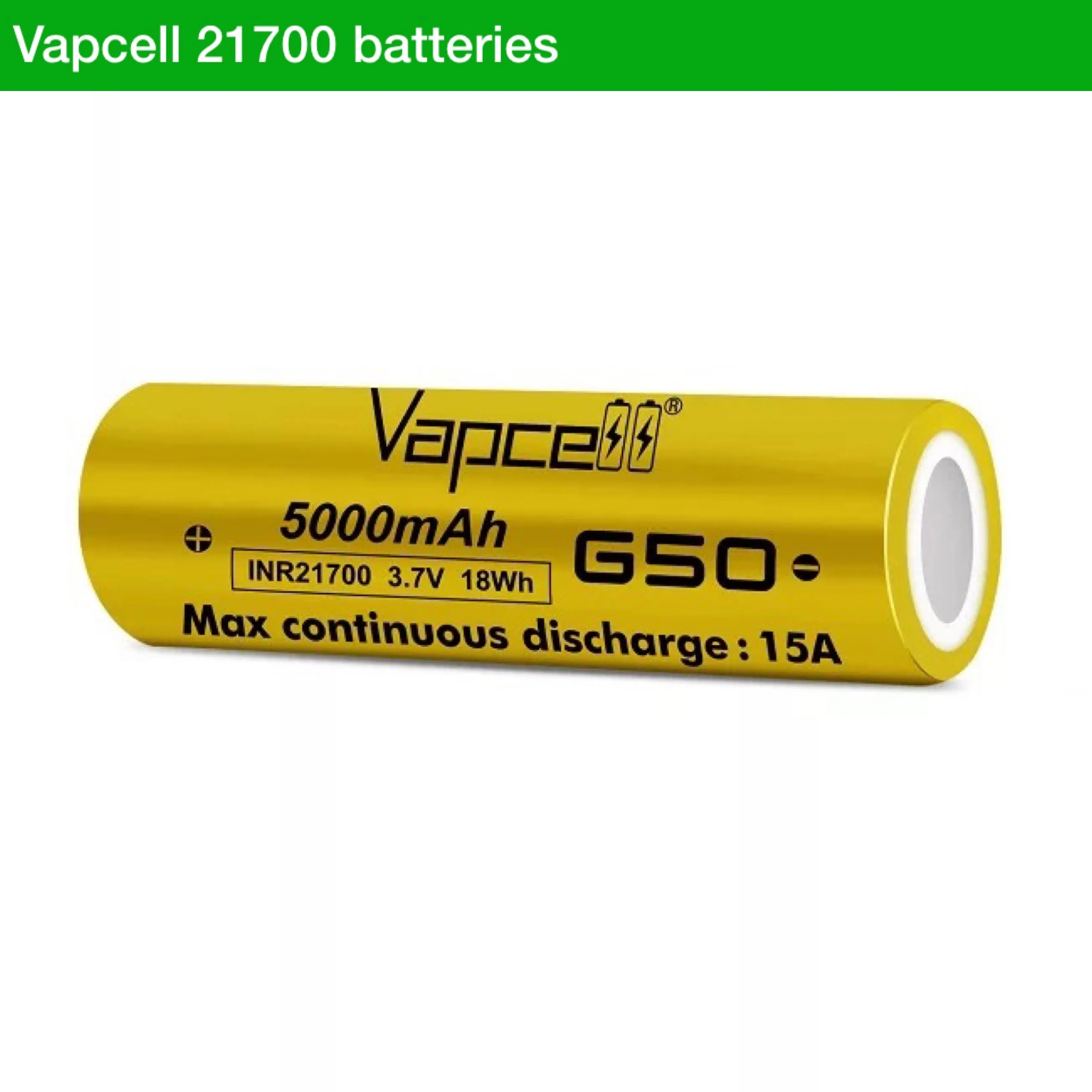 Vapcell G50 21700 5000mah 3.7V 15A Rechargeable Li-ion  Battery