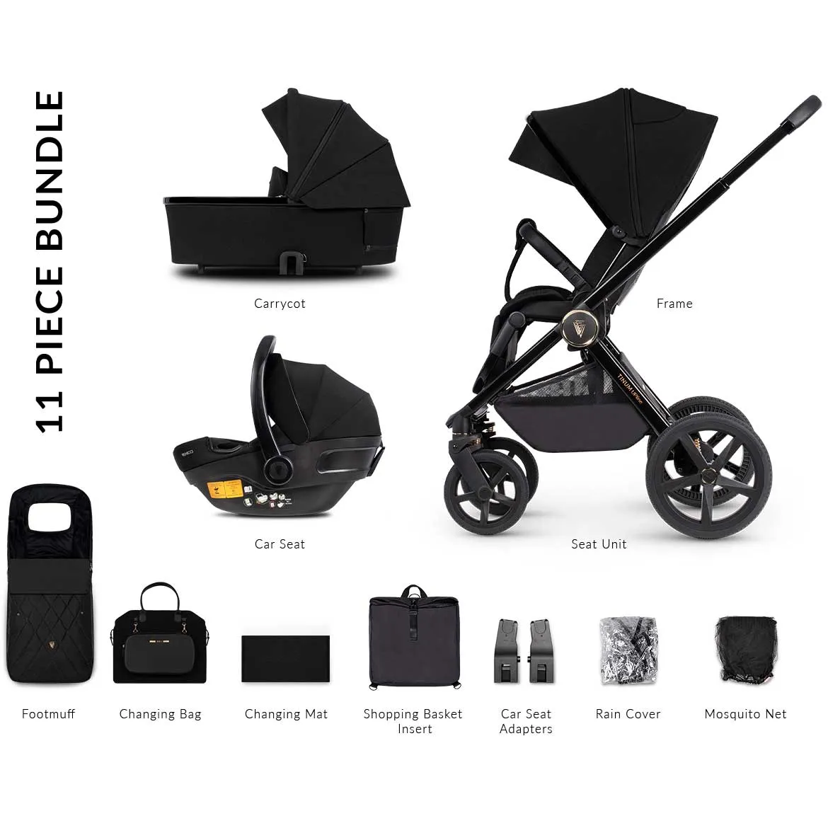 Venicci Tinum Upline Complete Travel System Bundle in All Black