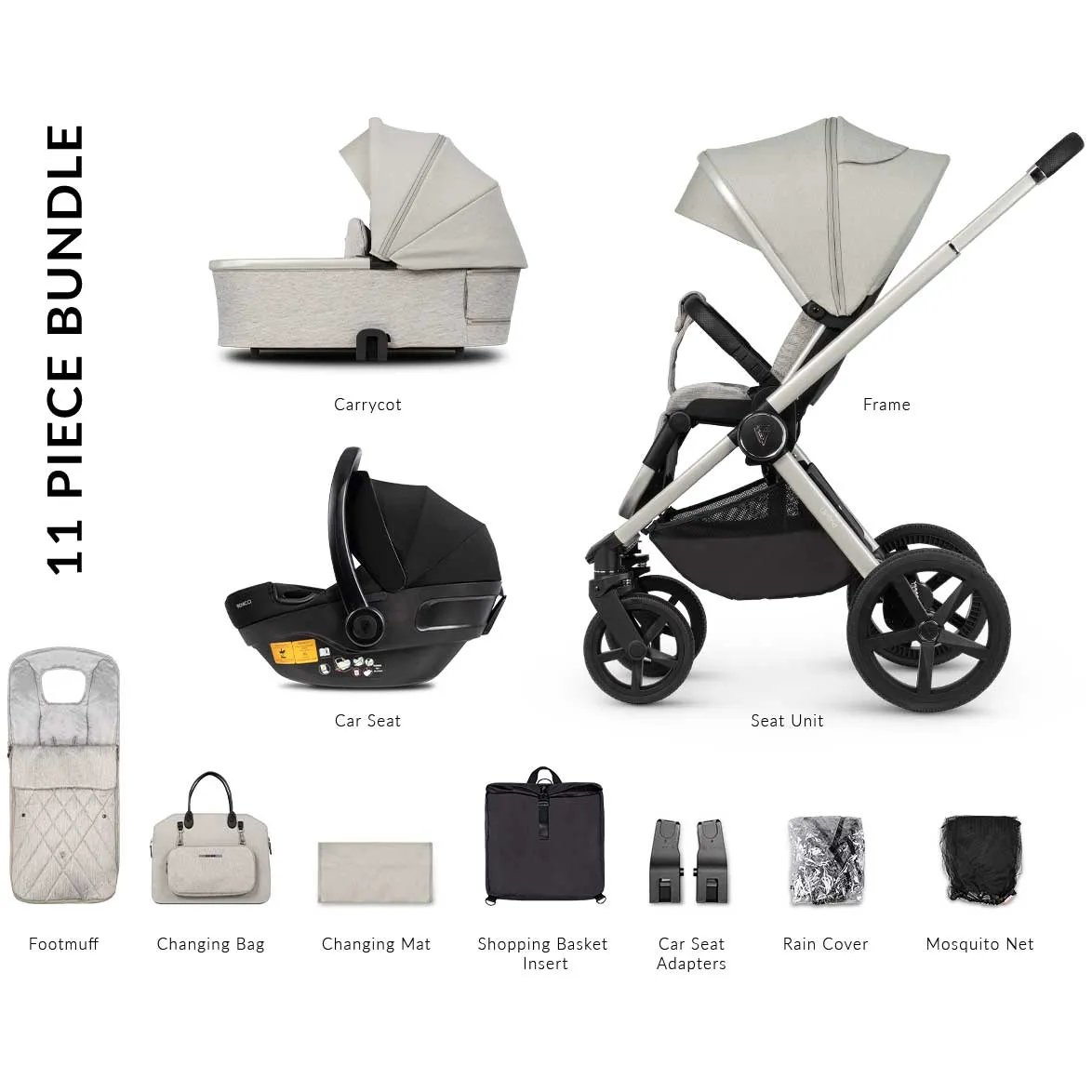 Venicci Tinum Upline Complete Travel System Bundle in Moonstone