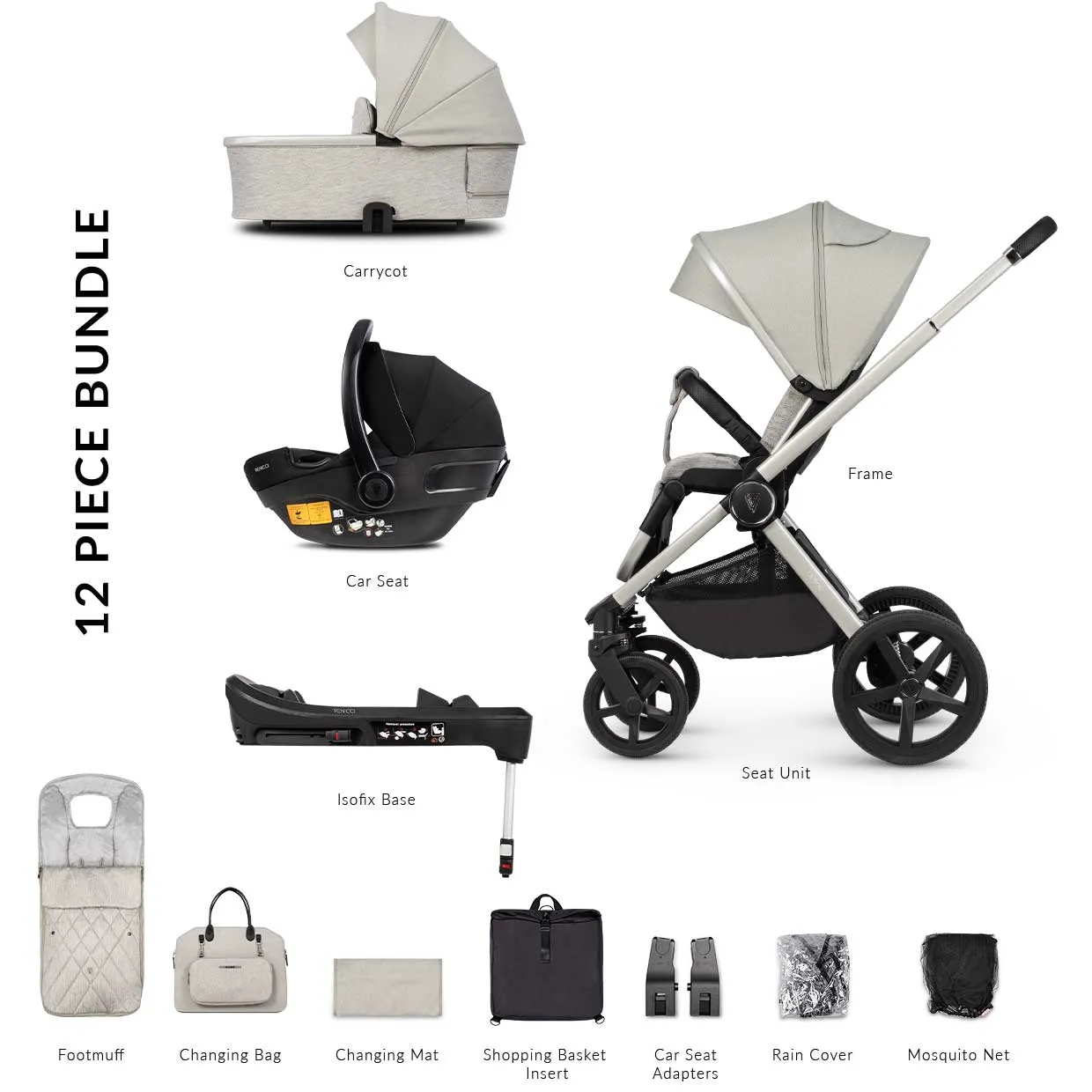 Venicci Tinum Upline Complete Travel System Bundle in Moonstone