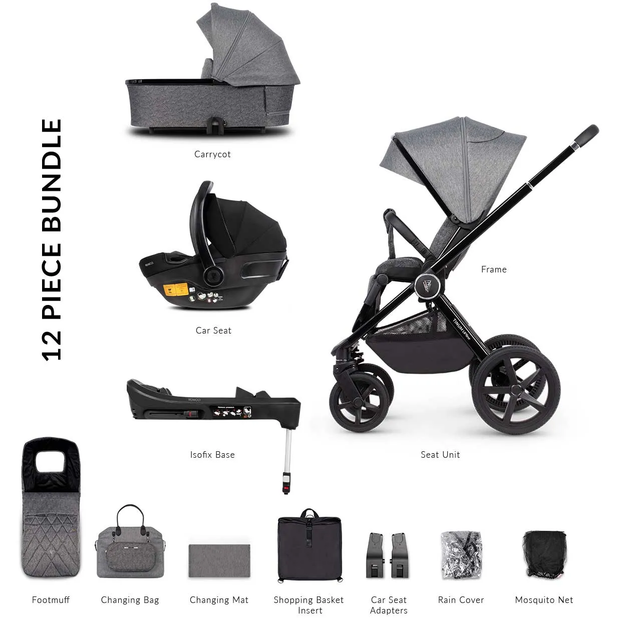 Venicci Tinum Upline Complete Travel System Bundle in Slate Grey