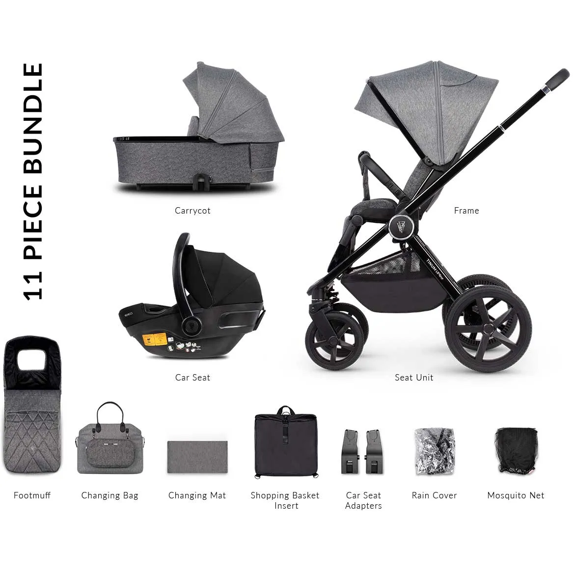 Venicci Tinum Upline Complete Travel System Bundle in Slate Grey