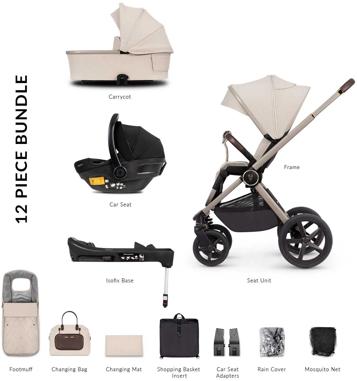 Venicci Tinum Upline Complete Travel System Bundle in Stone Beige