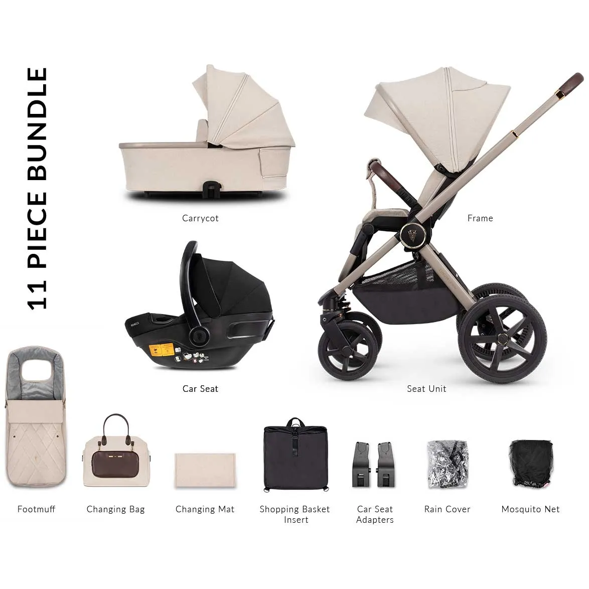 Venicci Tinum Upline Complete Travel System Bundle in Stone Beige