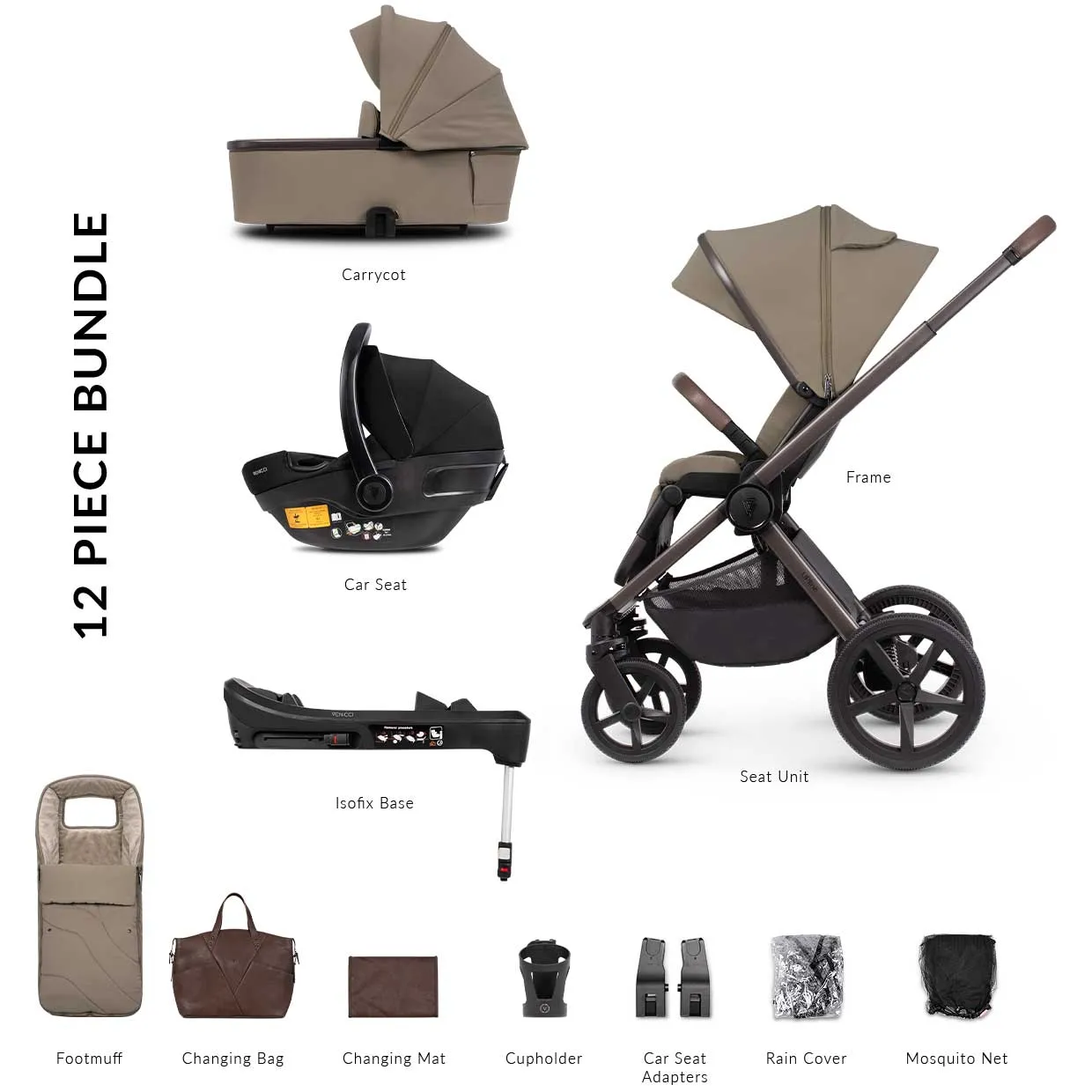 Venicci Tinum Upline SE Complete Travel System Bundle in Powder