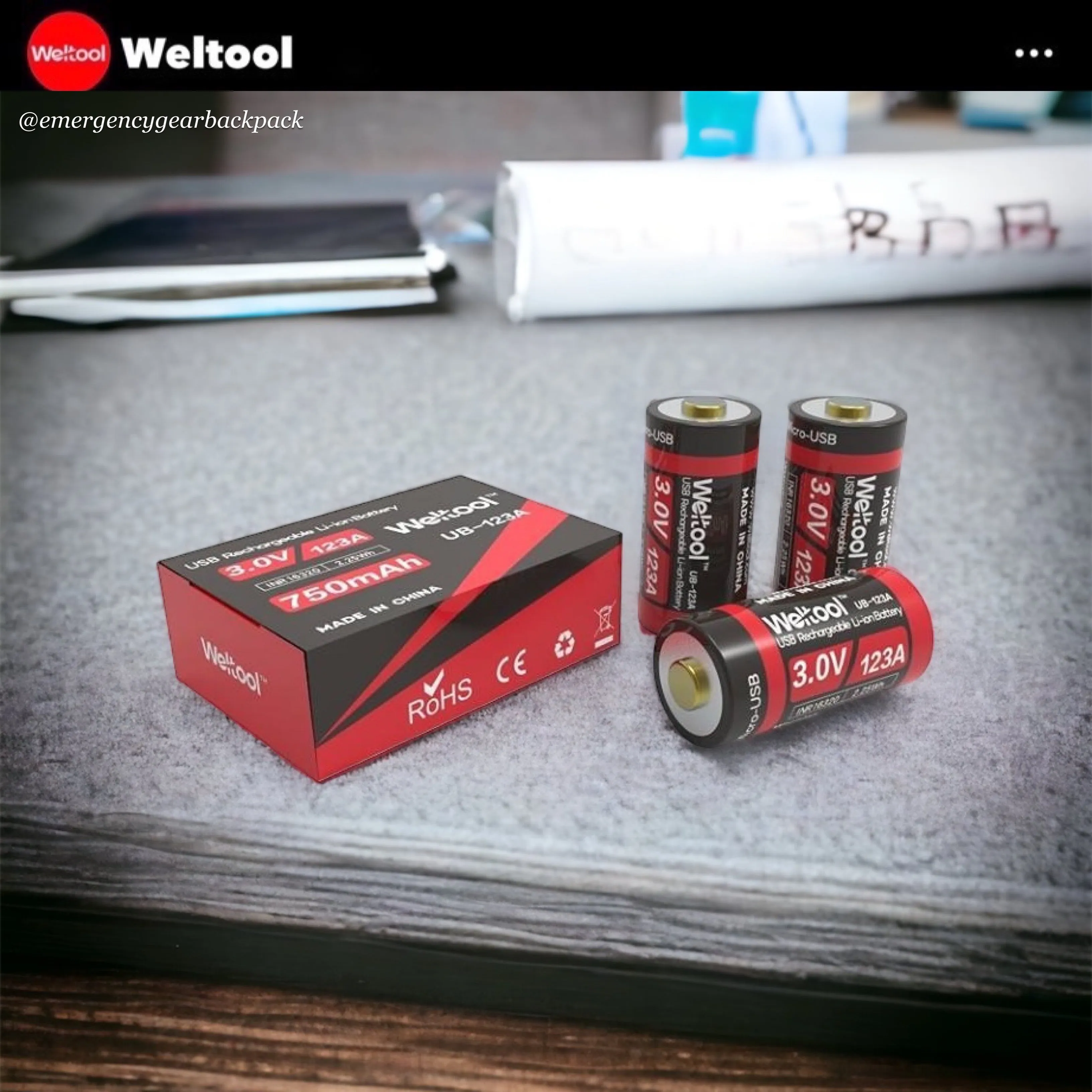 Weltool UB-123A 750mAh 3.0V USB Rechargeable Li-ion Battery