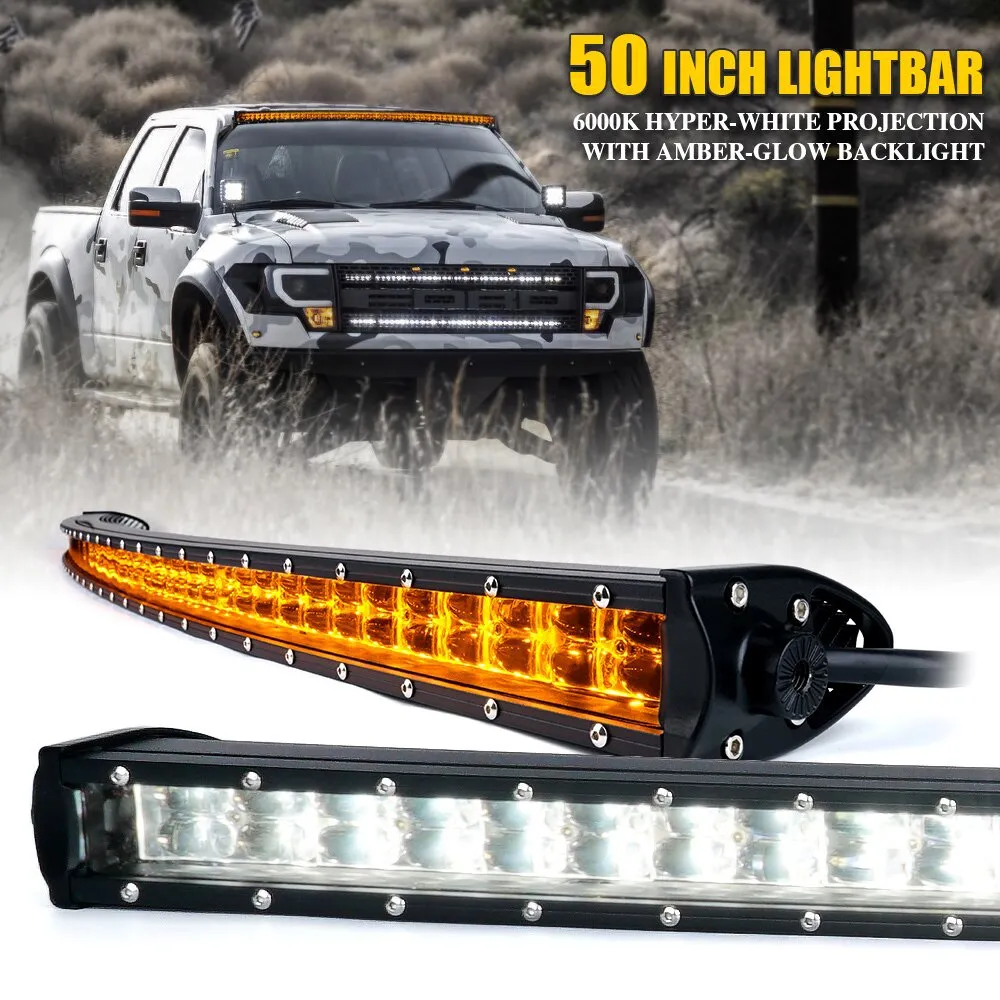 Xprite Sunrise Series Dual Row Flood Beam LED Light Bar with Amber Backlight