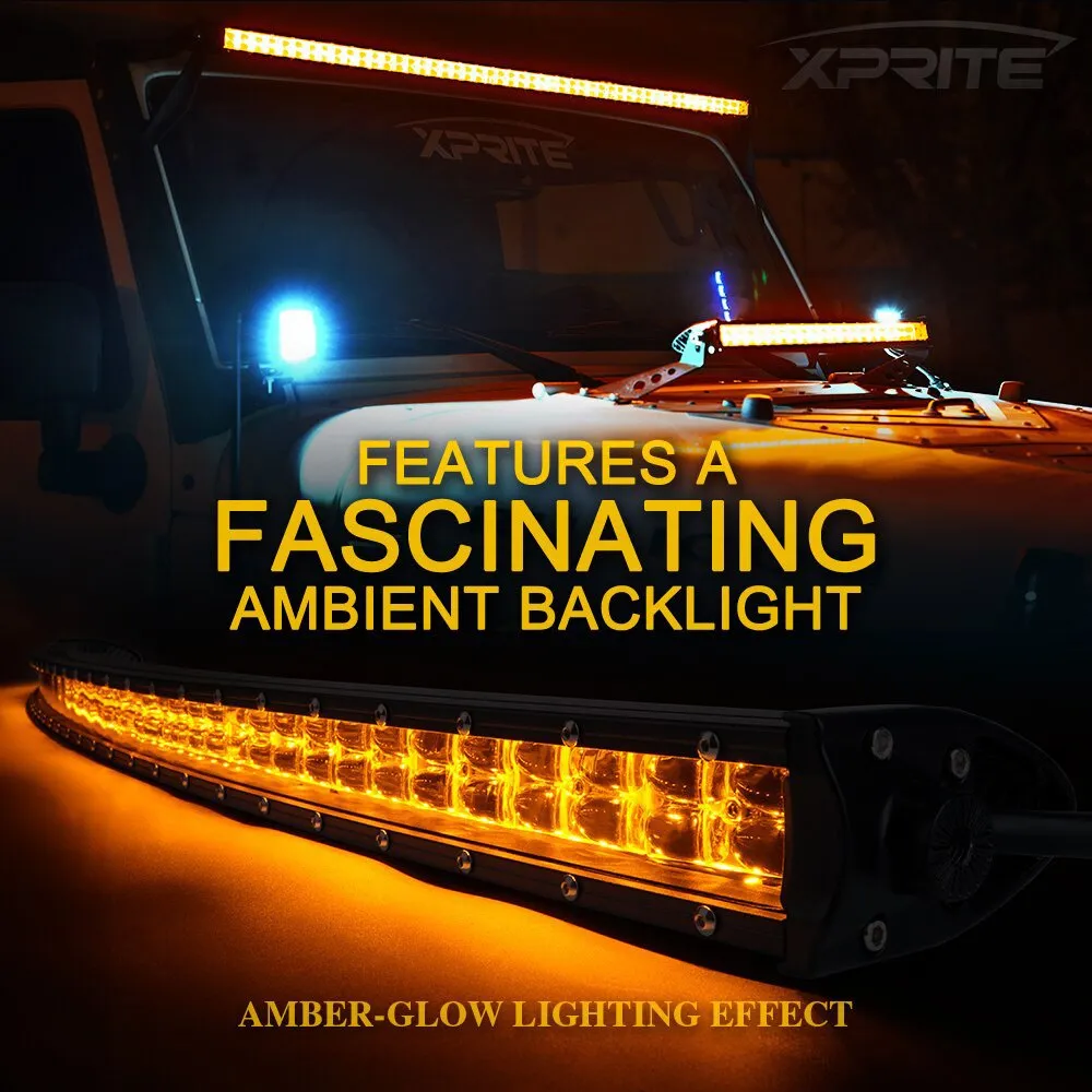 Xprite Sunrise Series Dual Row Flood Beam LED Light Bar with Amber Backlight
