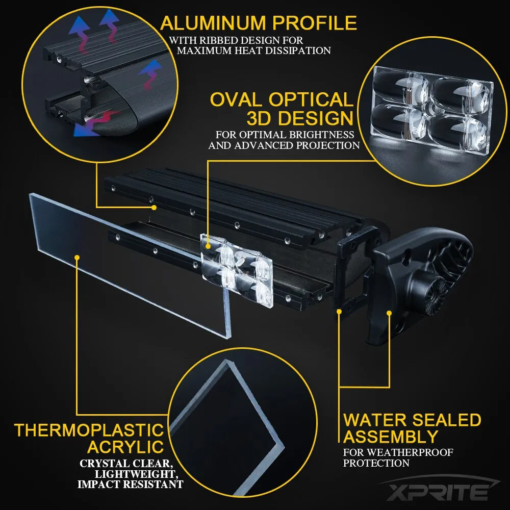 Xprite Sunrise Series Dual Row Flood Beam LED Light Bar with Amber Backlight