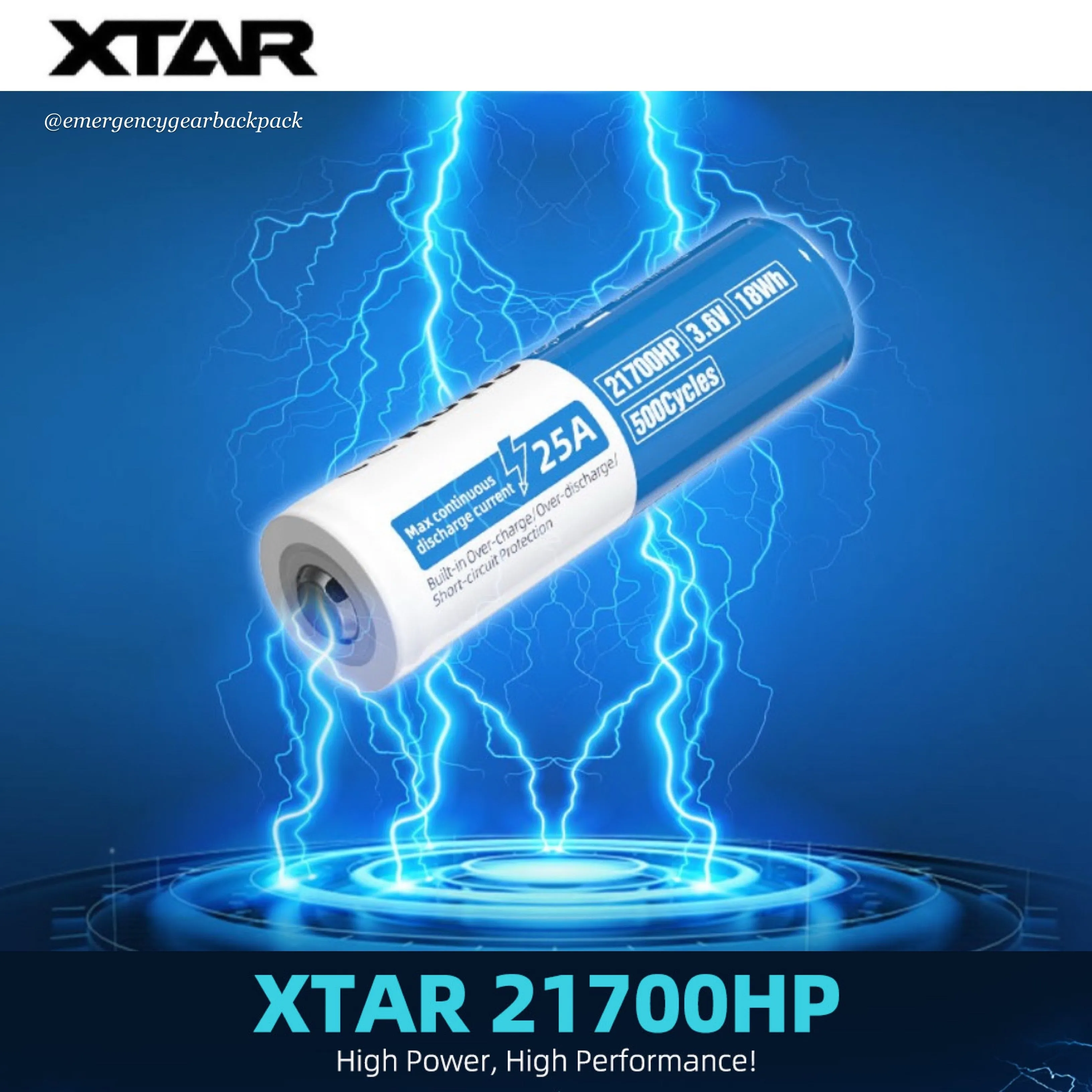 XTAR 21700HP 5000mAh 3.6V 25A Li-ion Rechargeable Battery
