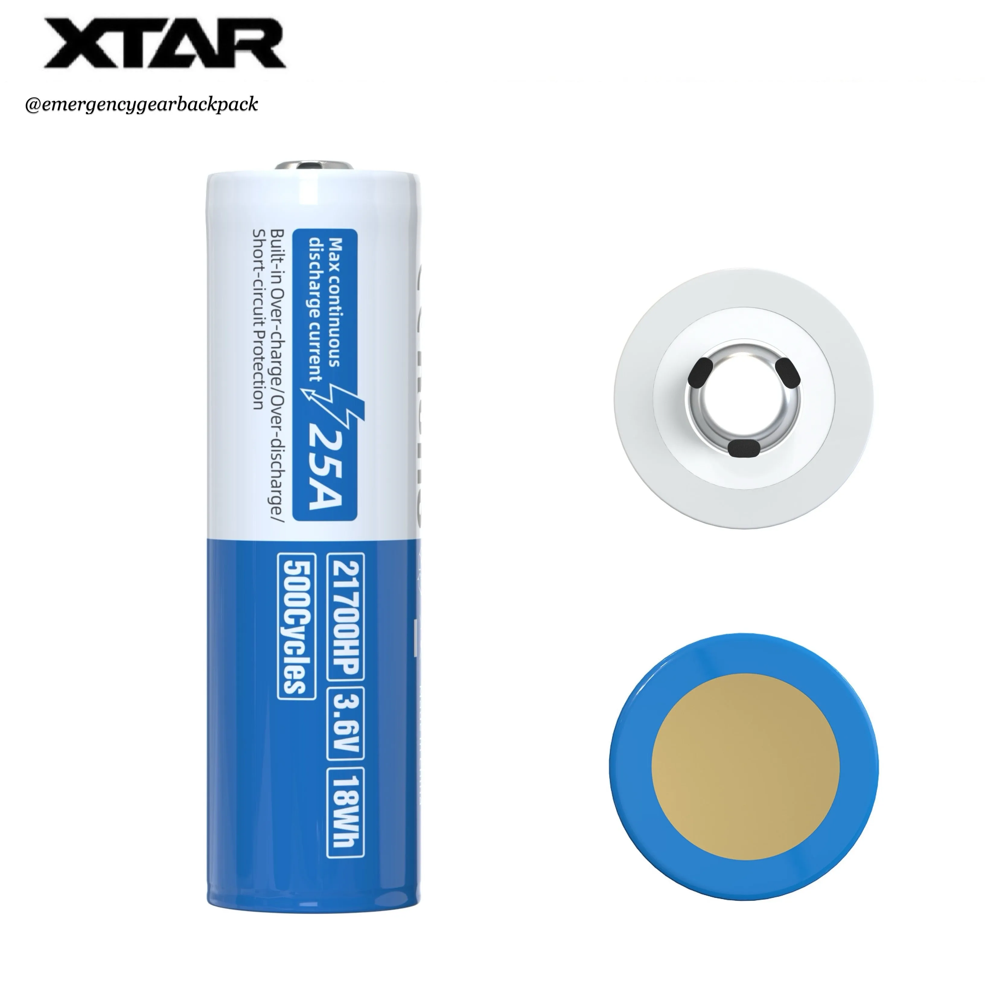 XTAR 21700HP 5000mAh 3.6V 25A Li-ion Rechargeable Battery